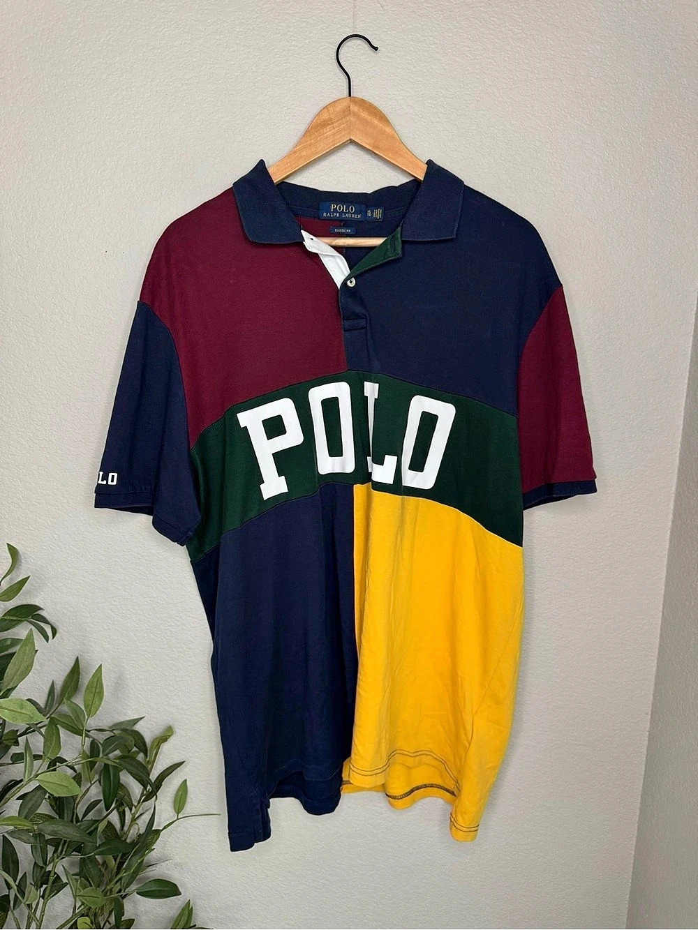 Polo Ralph Lauren Color Block Pinwheel Polo Shirt Mens XL Spellout Rugby Preppy